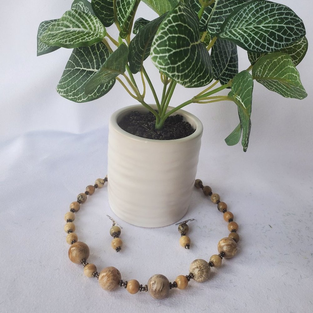Fossil stone necklace & earrings set